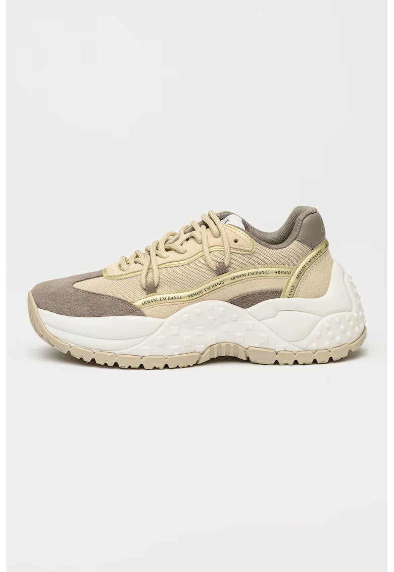 Armani Exchange Pantofi sport cu garnituri de piele intoarsa - Maro deschis/Maro taupe deschis