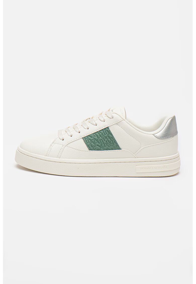 Armani Exchange Pantofi sport de piele ecologica cu garnitura logo - Verde/Alb fildes