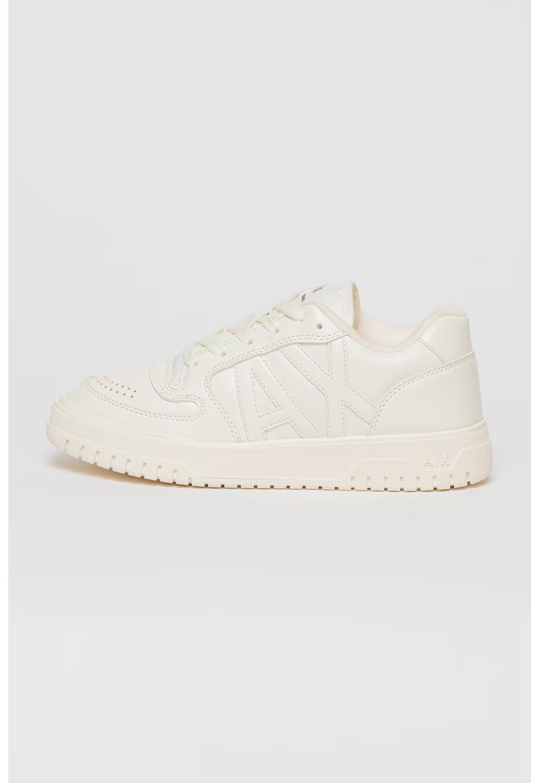 Armani Exchange Pantofi sport de piele ecologica cu logo - Crem