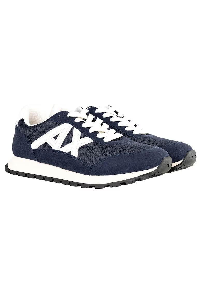 Armani Exchange Pantofi sport din material sintetic cu garnituri de plasa si logo - Alb/Albastru inchis