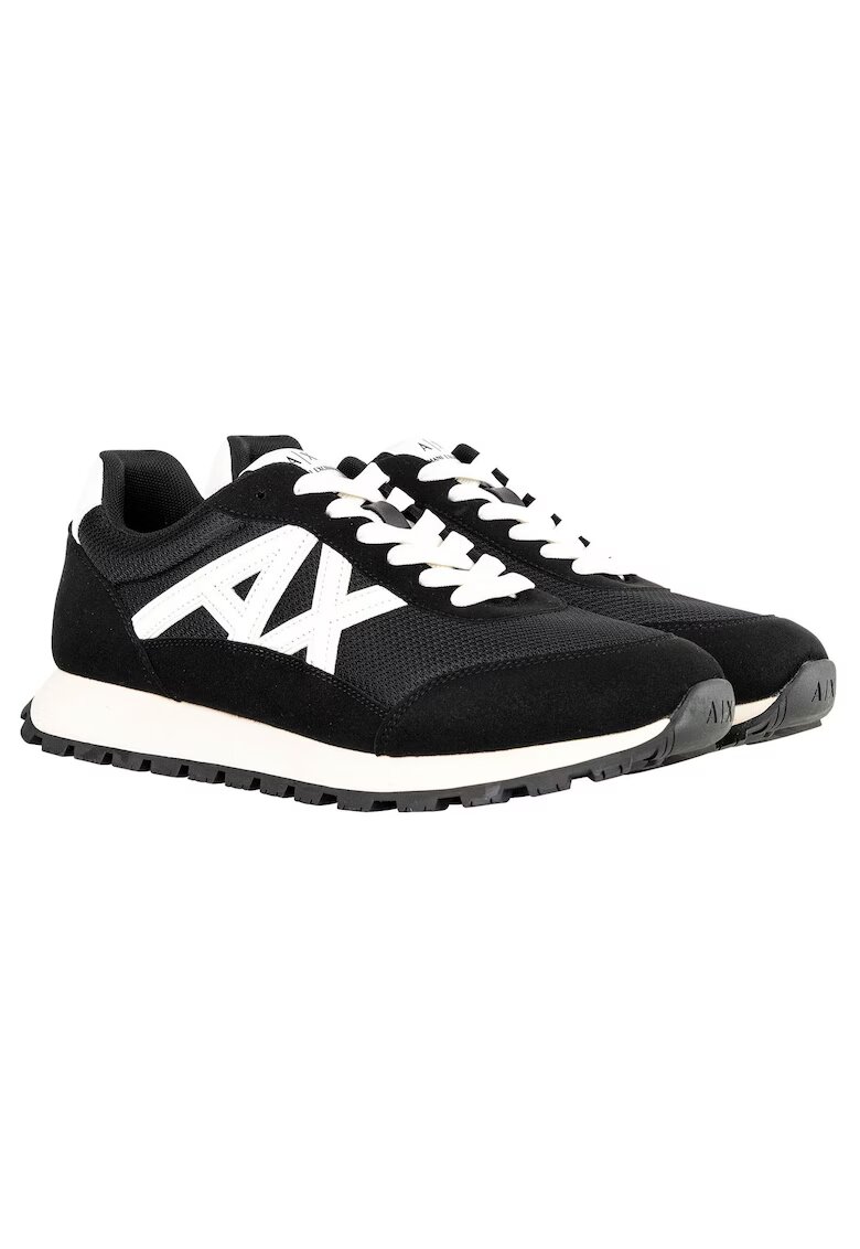 Armani Exchange Pantofi sport din material sintetic cu garnituri de plasa si logo - Alb/Negru
