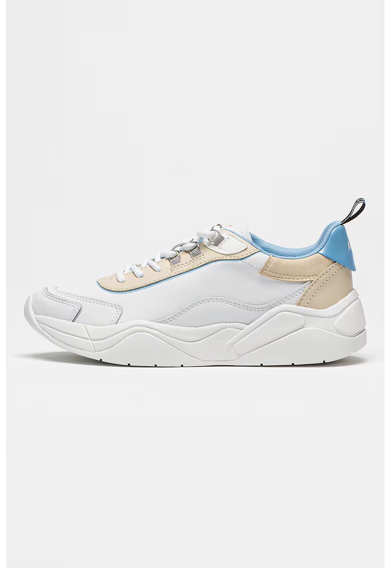 Armani Exchange Pantofi sport din piele cu garnituri cusute si model colorblock - Alb/Albastru prafuit/Crem