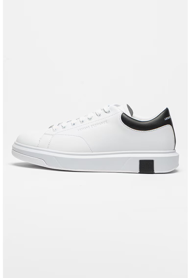 Armani Exchange Pantofi sport din piele cu model uni - Alb/Negru