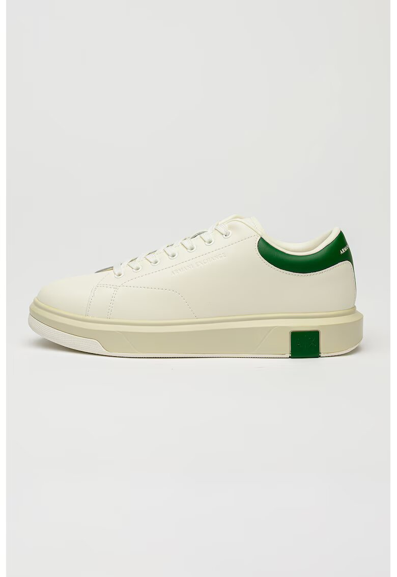 Armani Exchange Pantofi sport din piele cu model uni - Alb/Verde