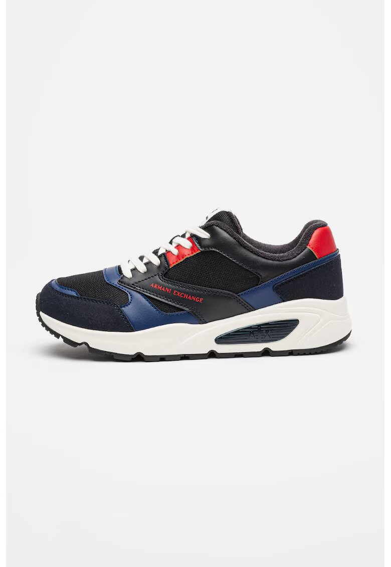 Armani Exchange Pantofi sport din piele ecologica cu insertii din plasa - Rosu/Albastru