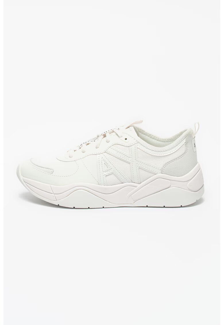 Armani Exchange Pantofi sport din piele ecologica si material textil - Alb/Roz pal