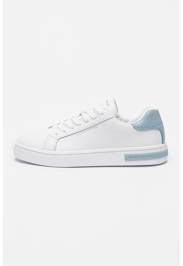 Armani Exchange Pantofi sport low-cut de piele - Alb/Albastru prafuit