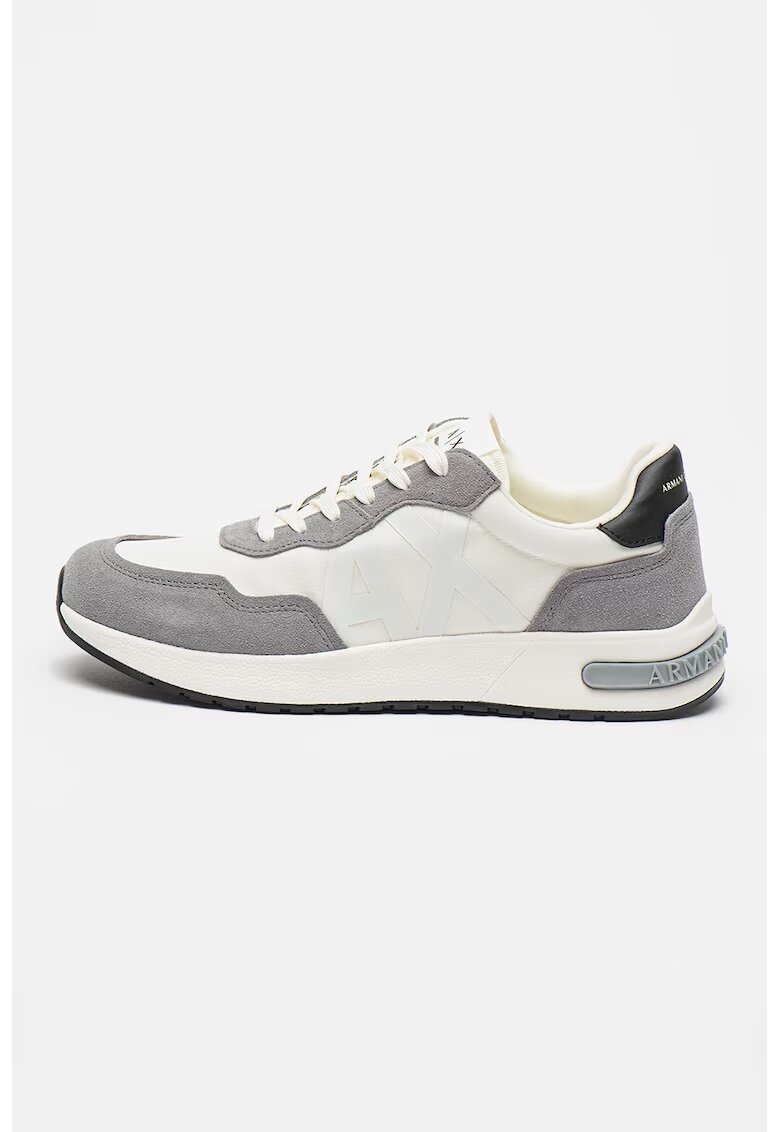 Armani Exchange Pantofi sport wedge de piele intoarsa ecologica cu logo - Gri/Alb murdar