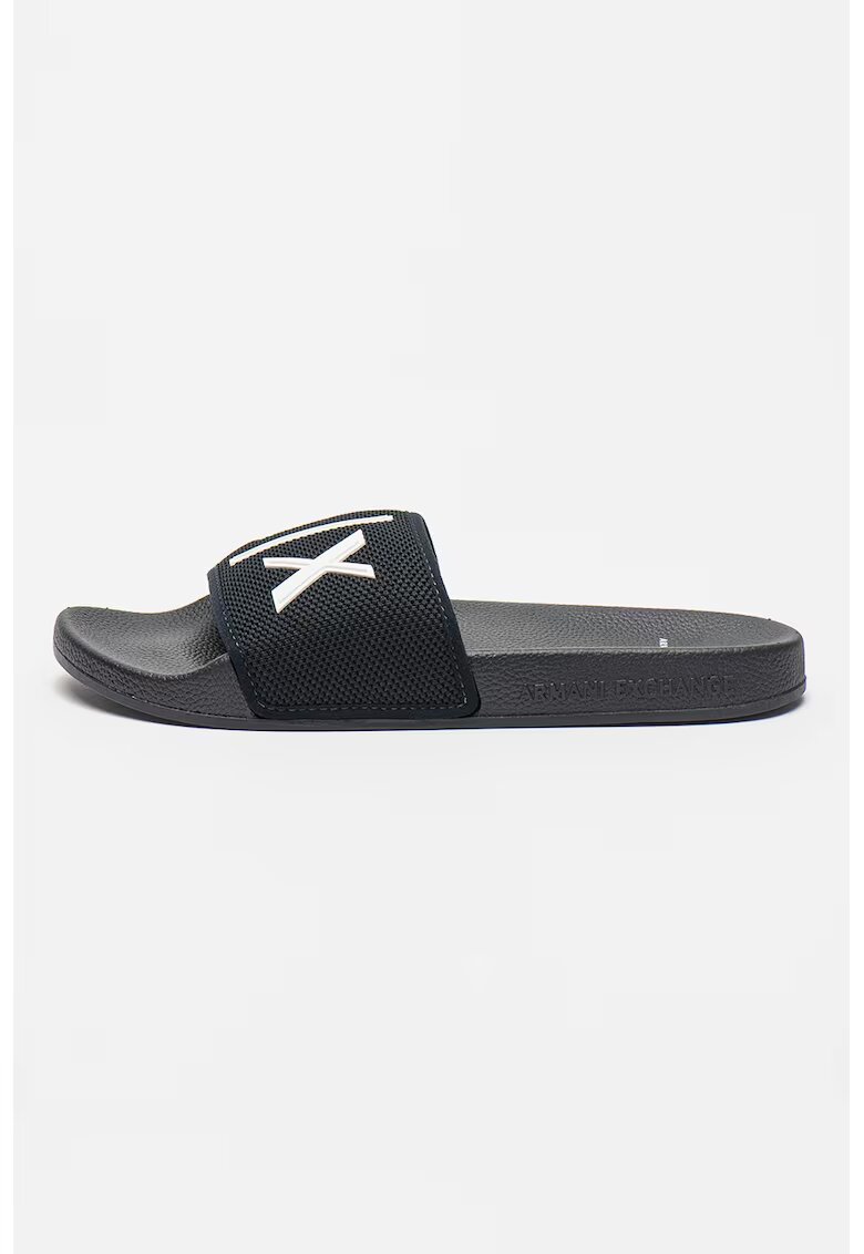 Armani Exchange Papuci din material textil cu logo - Alb/Albastru ultramarin