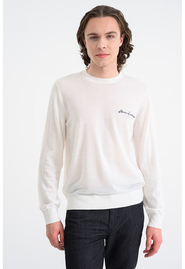 Armani Exchange Pulover tricotat fin din amestec de lana - Alb