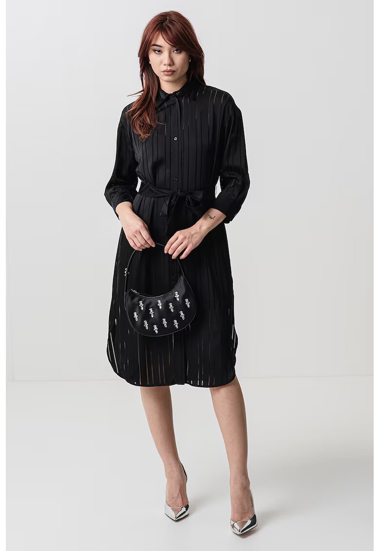 Armani Exchange Rochie-camasa midi cu cordon in talie - Negru