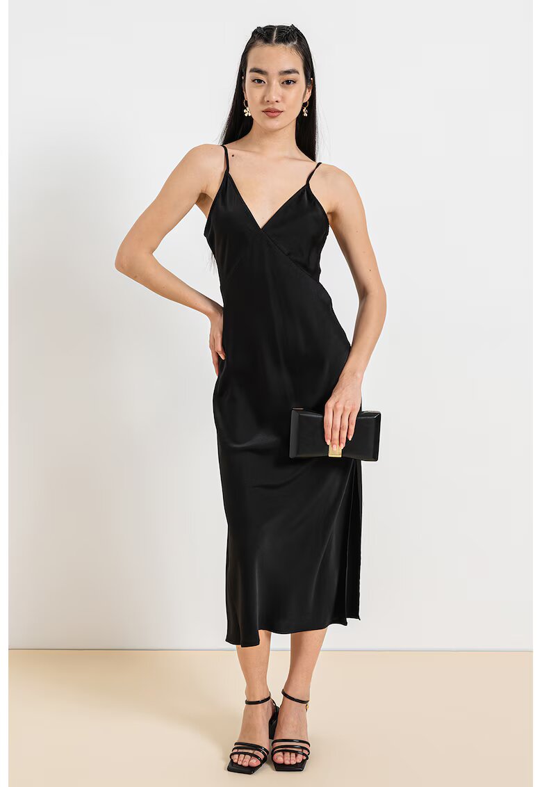 Armani Exchange Rochie cu decolteu in V si slit lateral - Negru