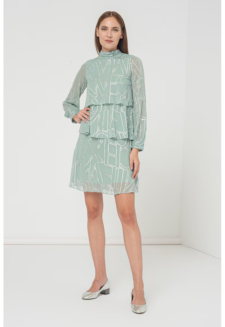 Armani Exchange Rochie stratificata cu imprimeu logo metalizat - Argintiu/Verde menta