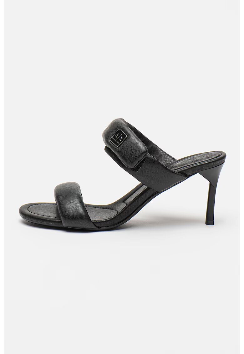 Armani Exchange Sandale de piele ecologica cu bareta dubla si velcro - Negru