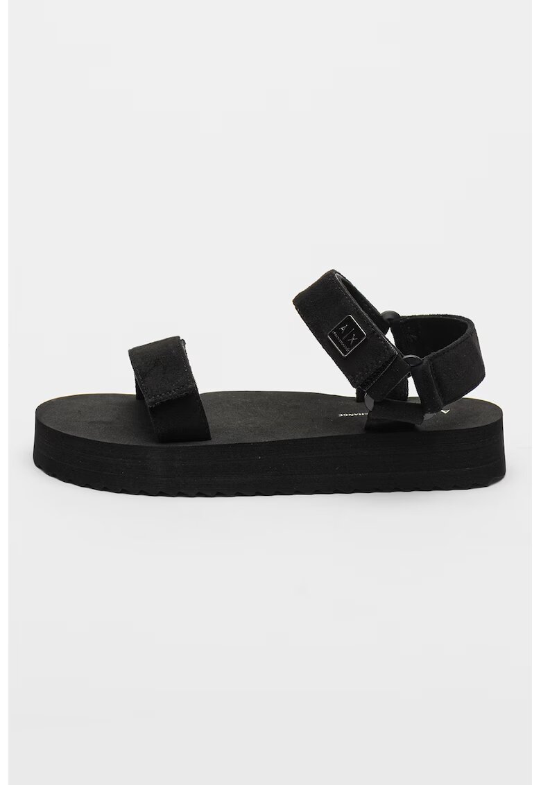 Armani Exchange Sandale textile cu velcro - Negru