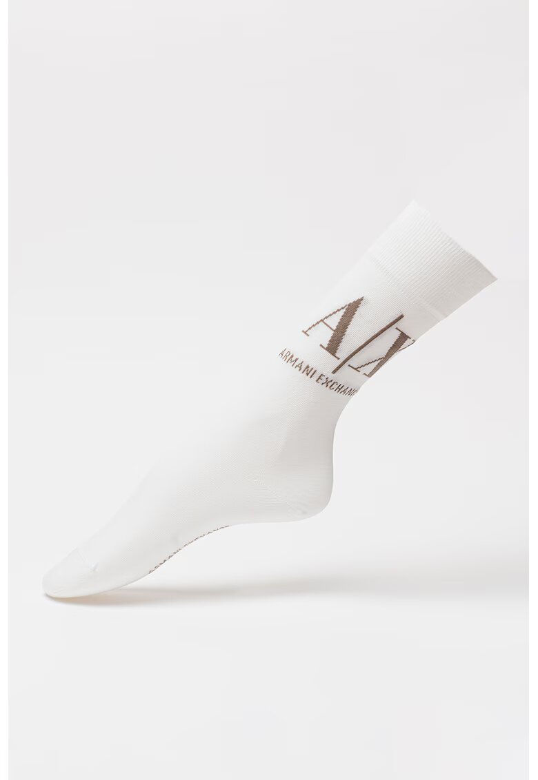 Armani Exchange Sosete lungi cu logo - Alb/Maro taupe