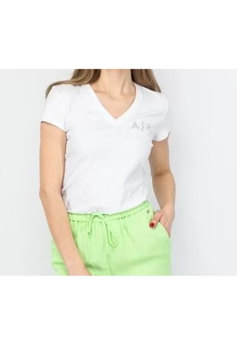 Armani Exchange Tricou cu decolteu in v si detaliu logo