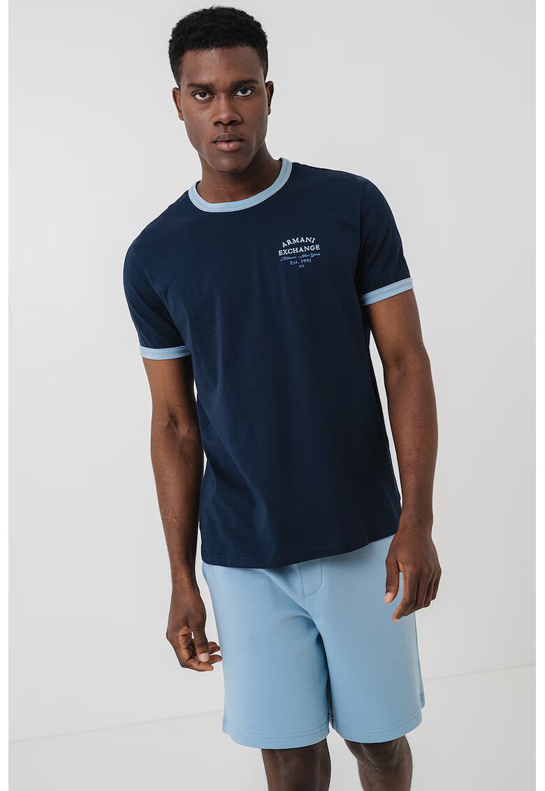 Armani Exchange Tricou cu decolteu la baza gatului - Bleumarin
