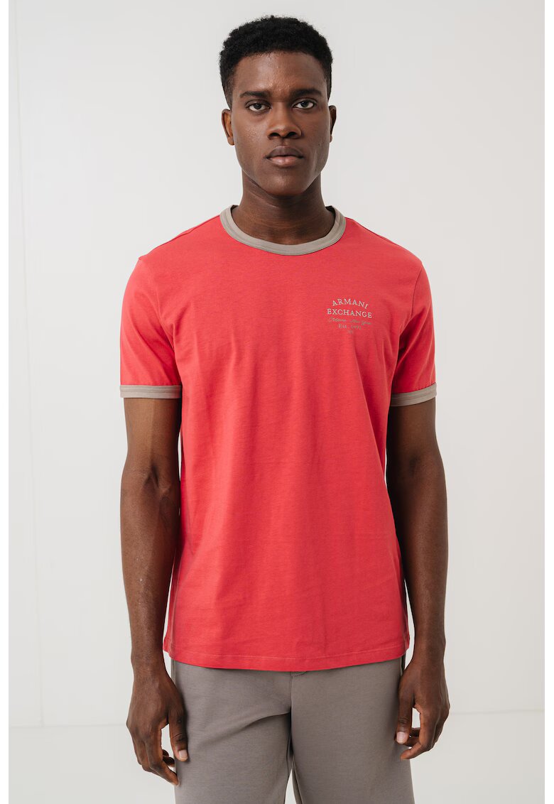 Armani Exchange Tricou cu decolteu la baza gatului - Coral/Kaki