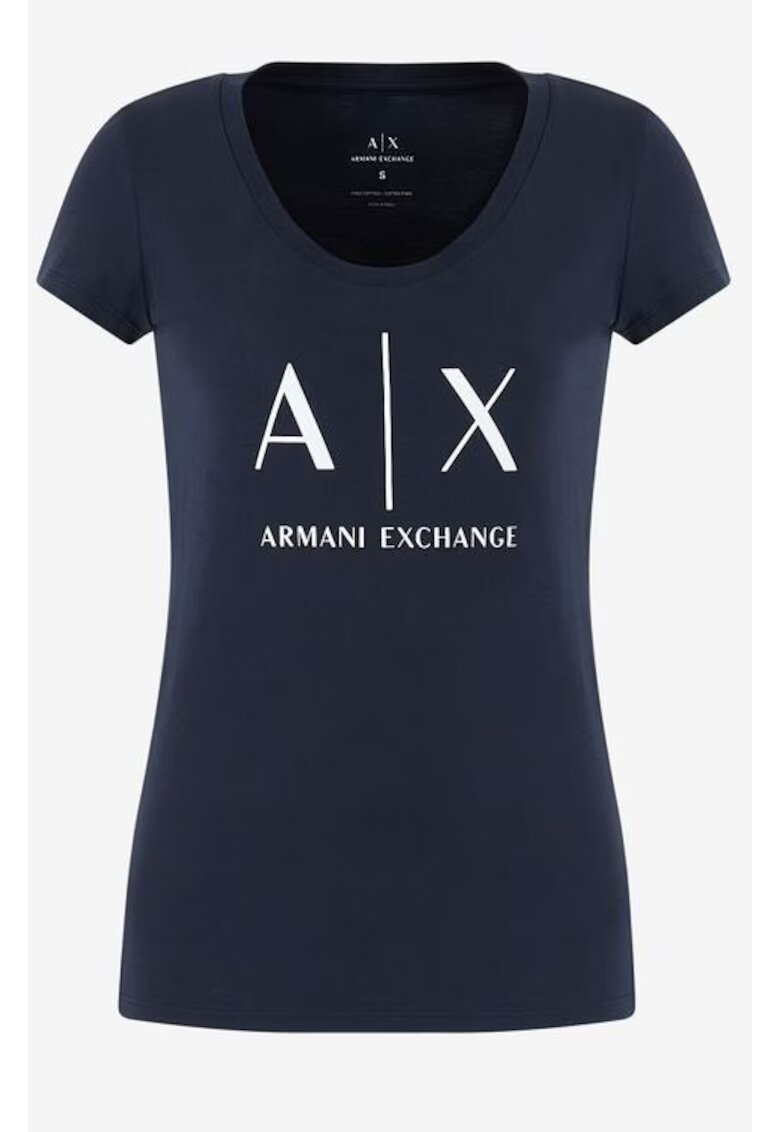 Armani Exchange Tricou cu decolteu la baza gatului si logo -
