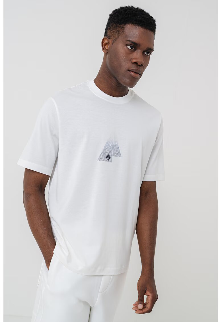 Armani Exchange Tricou cu imprimeu grafic pe partea din fata - Negru/Alb optic
