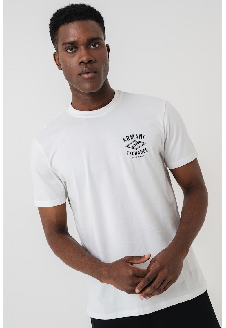 Armani Exchange Tricou cu imprimeu logo si decolteu la baza gatului - Negru/Alb murdar