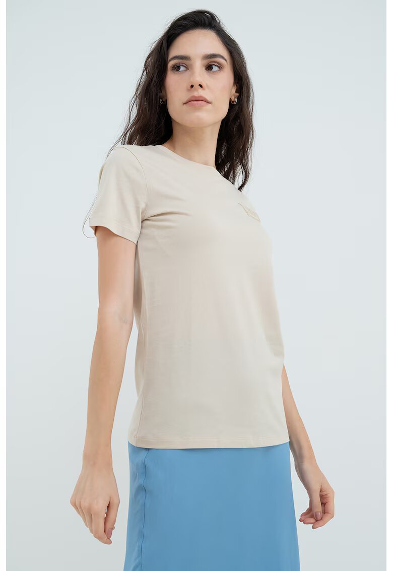 Armani Exchange Tricou de bumbac cu decolteu la baza gatului - Crem