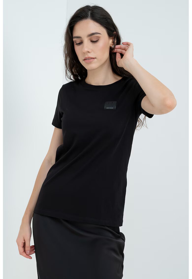 Armani Exchange Tricou de bumbac cu decolteu la baza gatului - Negru