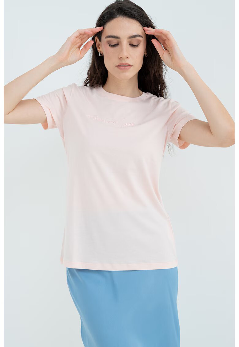 Armani Exchange Tricou de bumbac cu decolteu la baza gatului - Piersica