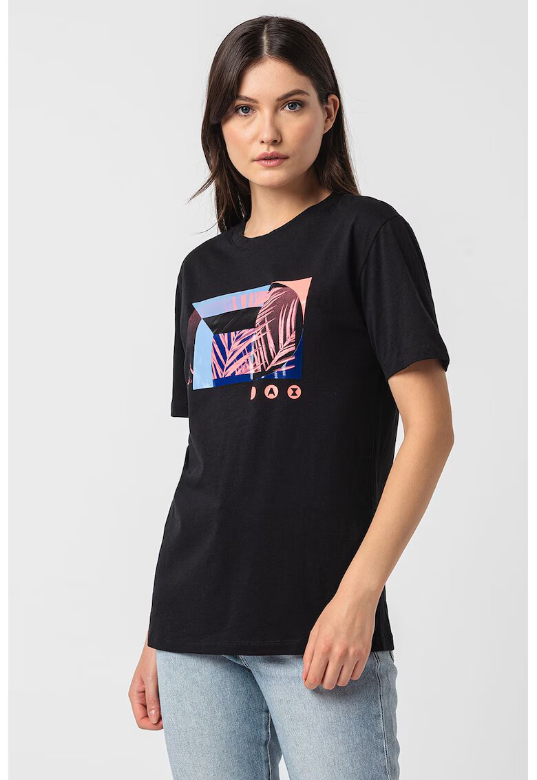 Armani Exchange Tricou de bumbac cu decolteu la baza gatului si imprimeu - Negru