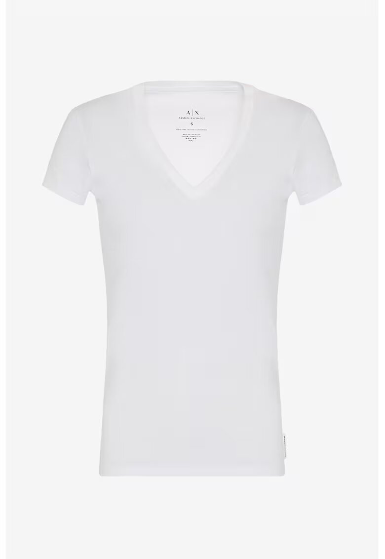 Armani Exchange Tricou de bumbac pima - cu decolteu in V - Alb