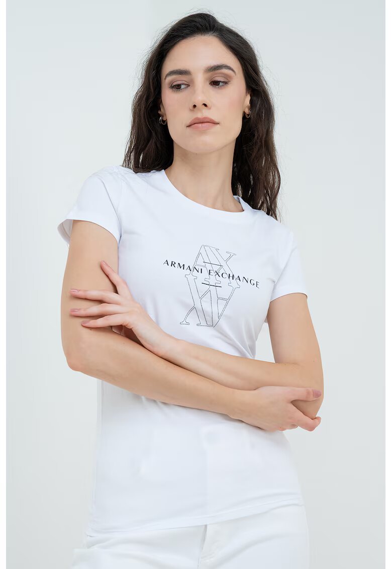 Armani Exchange Tricou din amestec de bumbac cu logo - Negru/Alb optic