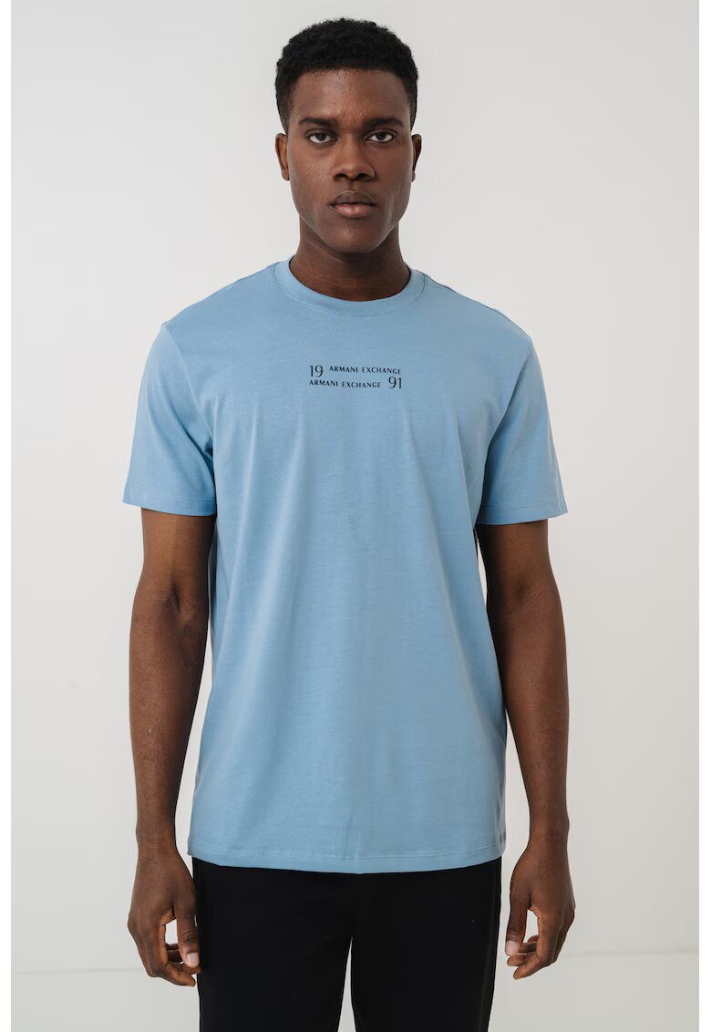 Armani Exchange Tricou din bumbac cu logo - Albastru deschis