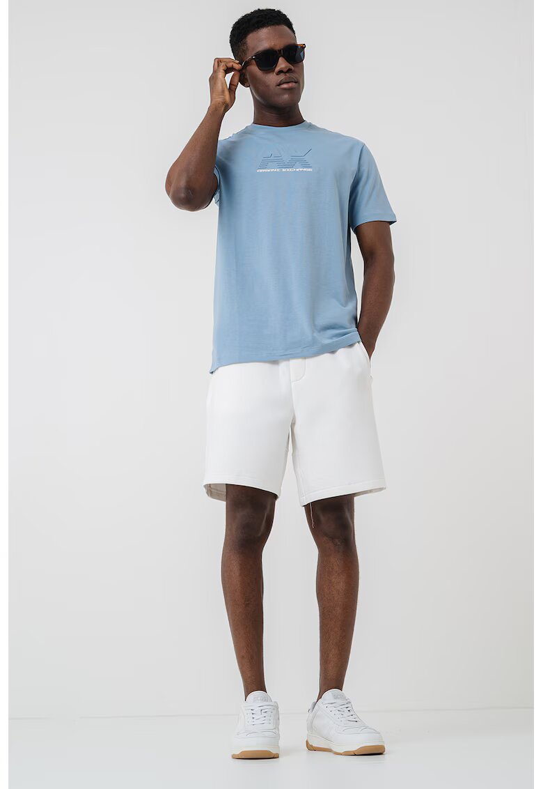 Armani Exchange Tricou din bumbac cu logo in relief - Albastru pastel