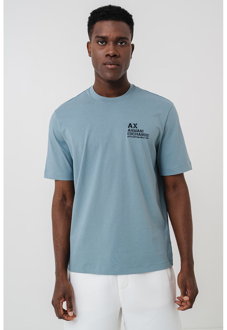 Armani Exchange Tricou din bumbac cu logo pe piept si decolteu la baza gatului - Verde pal