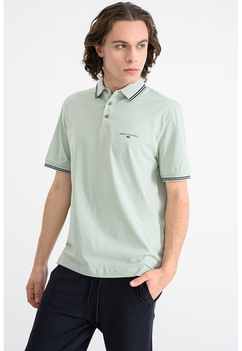 Armani Exchange Tricou polo cu benzi contrastante - Verde pal