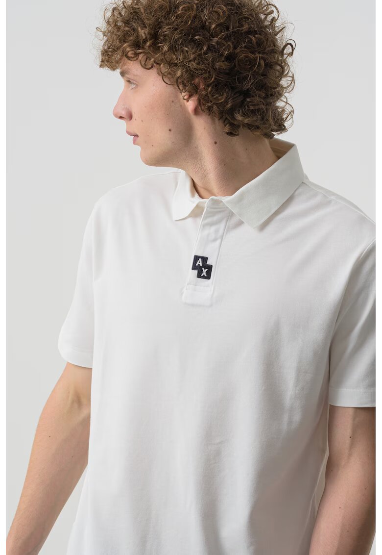 Armani Exchange Tricou polo cu detalii cu monograma - Alb murdar