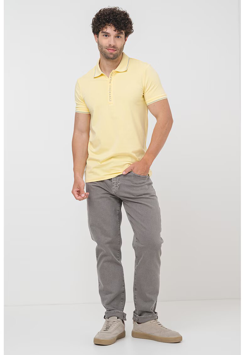 Armani Exchange Tricou polo cu fenta cu fermoar - Albastru prafuit/Galben pai