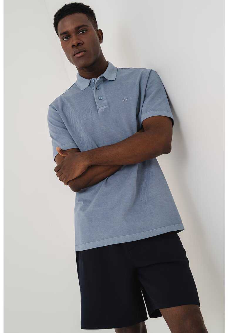 Armani Exchange Tricou polo cu logo discret - Albastru prafuit
