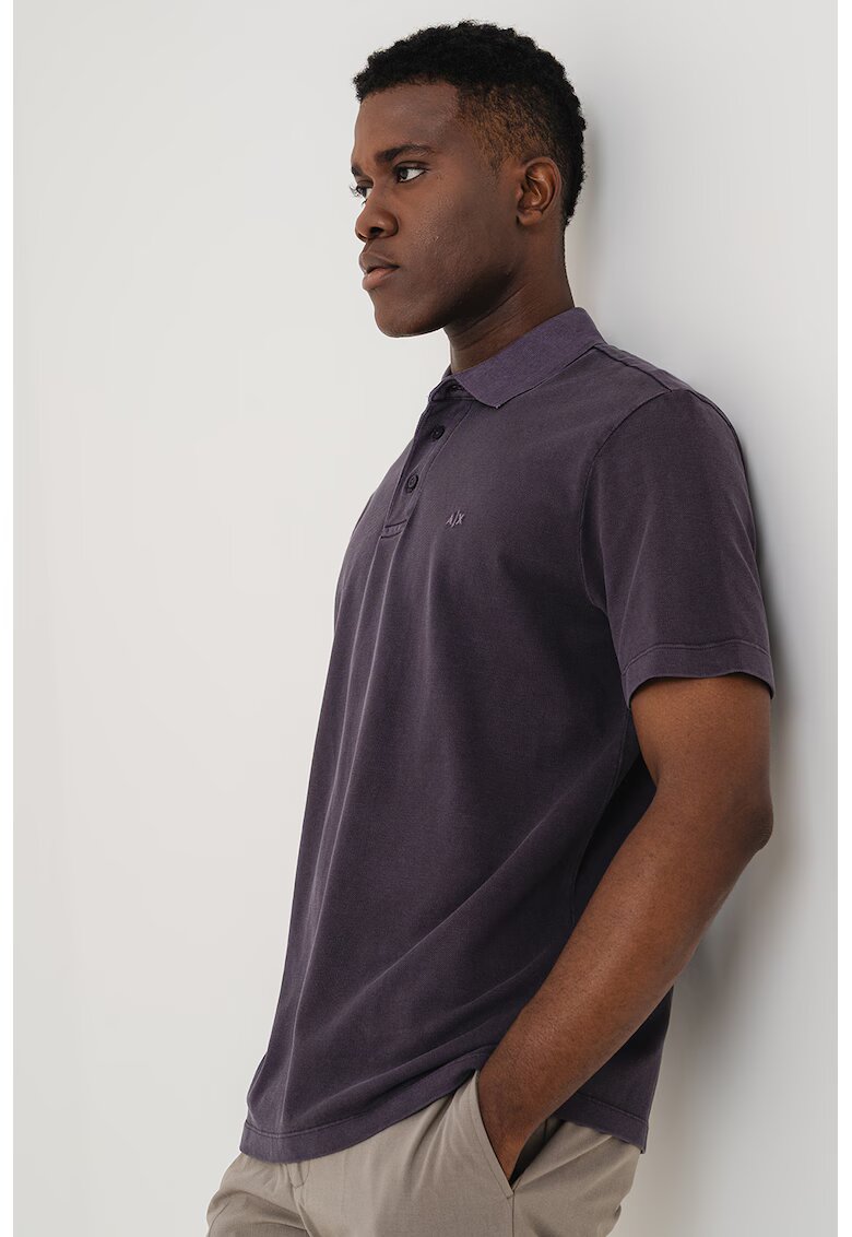 Armani Exchange Tricou polo cu logo discret - Violet deschis