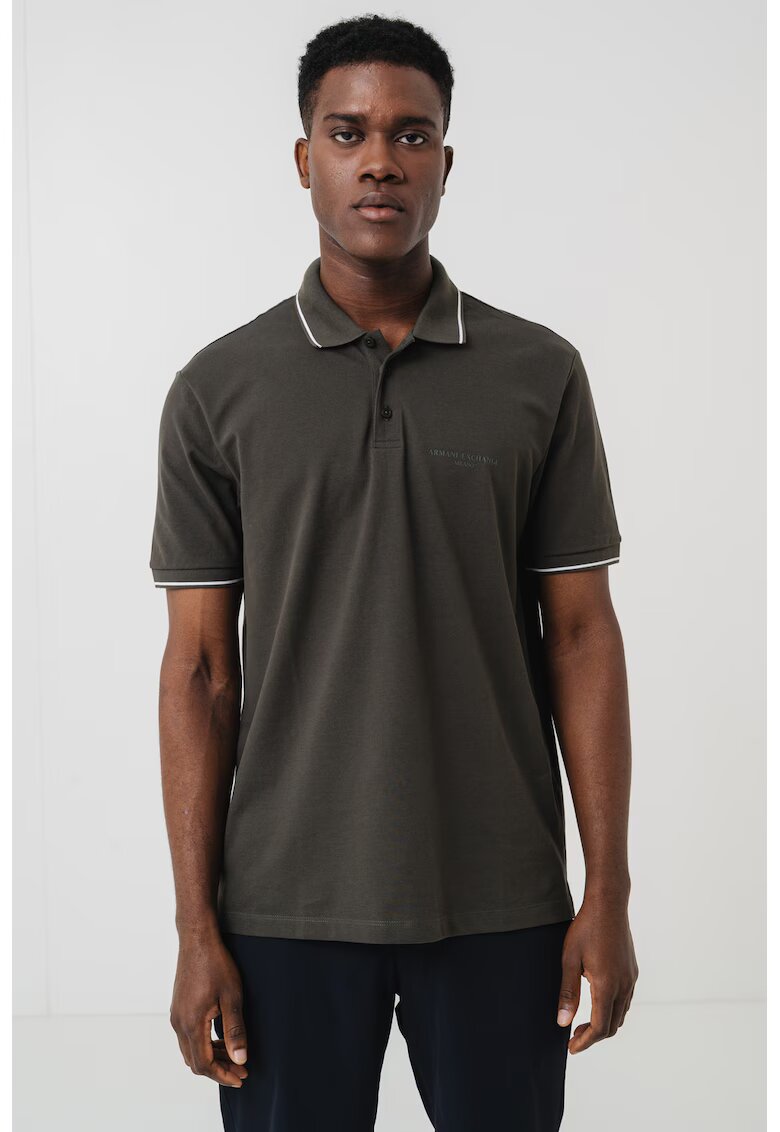 Armani Exchange Tricou polo de bumbac - Alb/Gri antracit