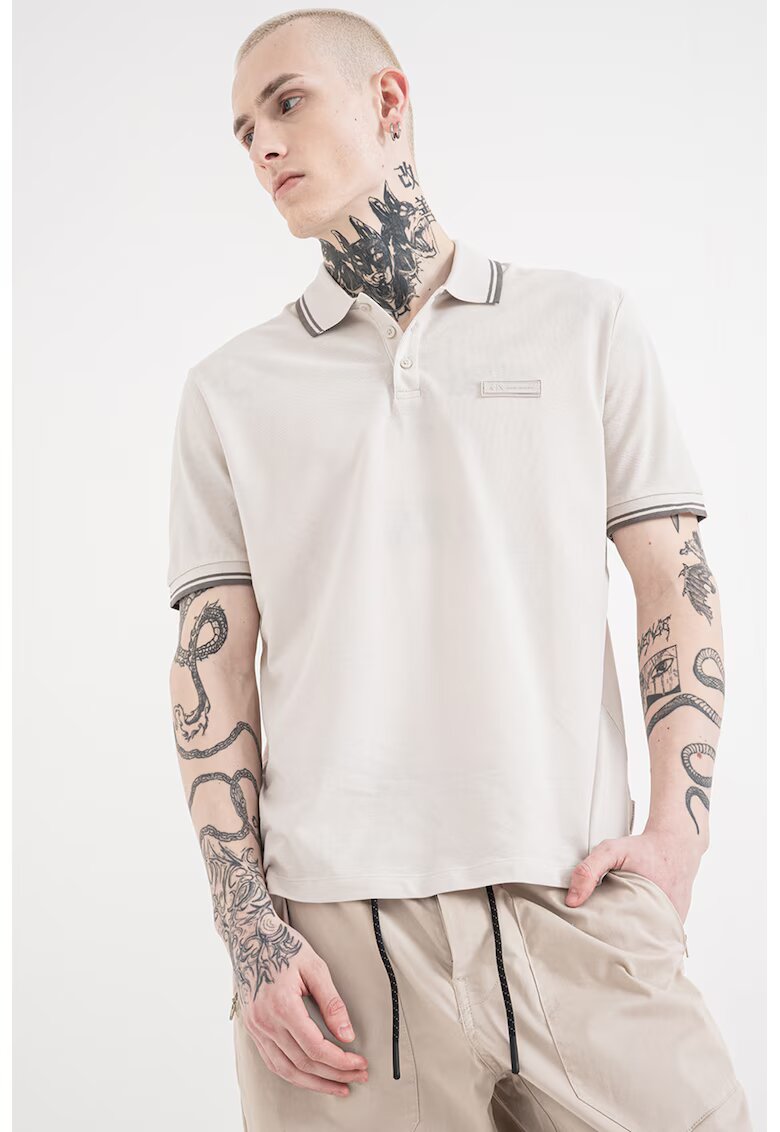 Armani Exchange Tricou polo de bumbac - Gri deschis/Gri inchis
