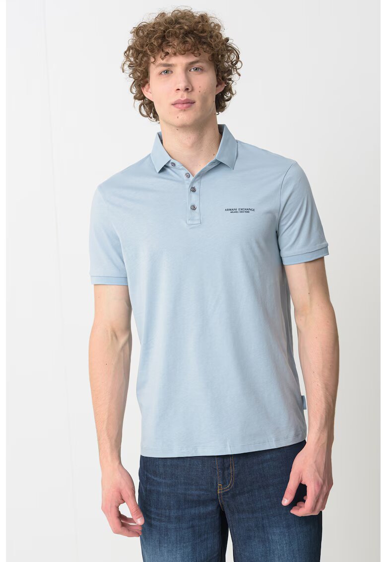 Armani Exchange Tricou polo regular fit - Albastru deschis