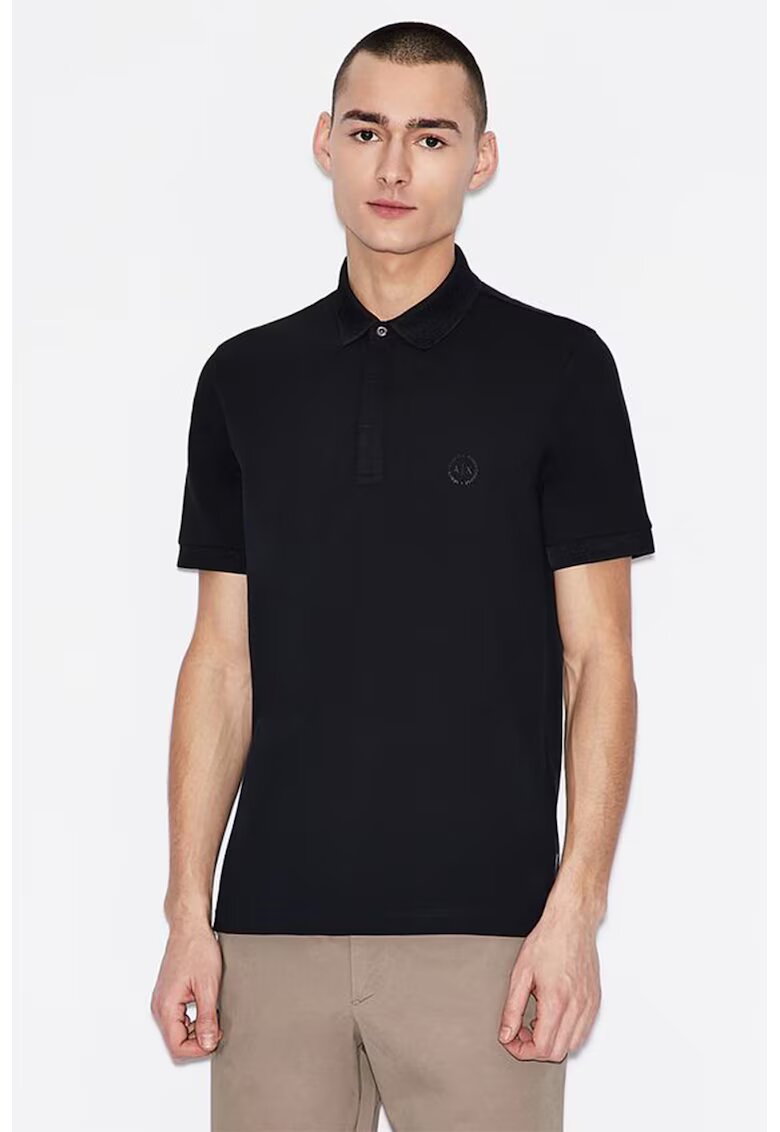 Armani Exchange Tricou polo slim fit cu logo discret - Bleumarin