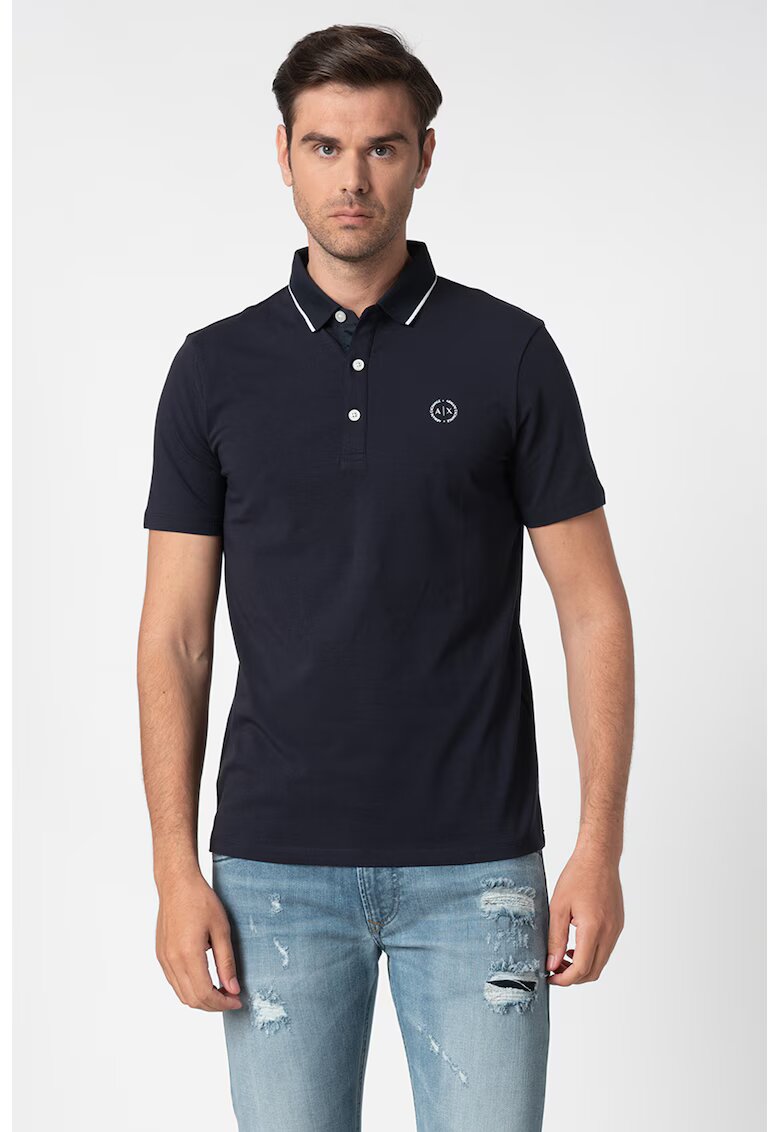 Armani Exchange Tricou polo slim fit cu logo pe piept - Bleumarin