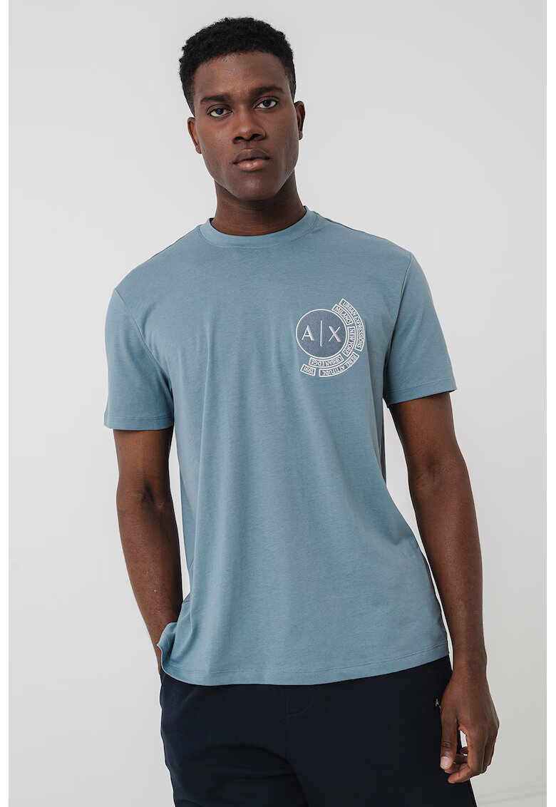 Armani Exchange Tricou regular-fit cu imprimeu logo pe piept - Albastru prafuit