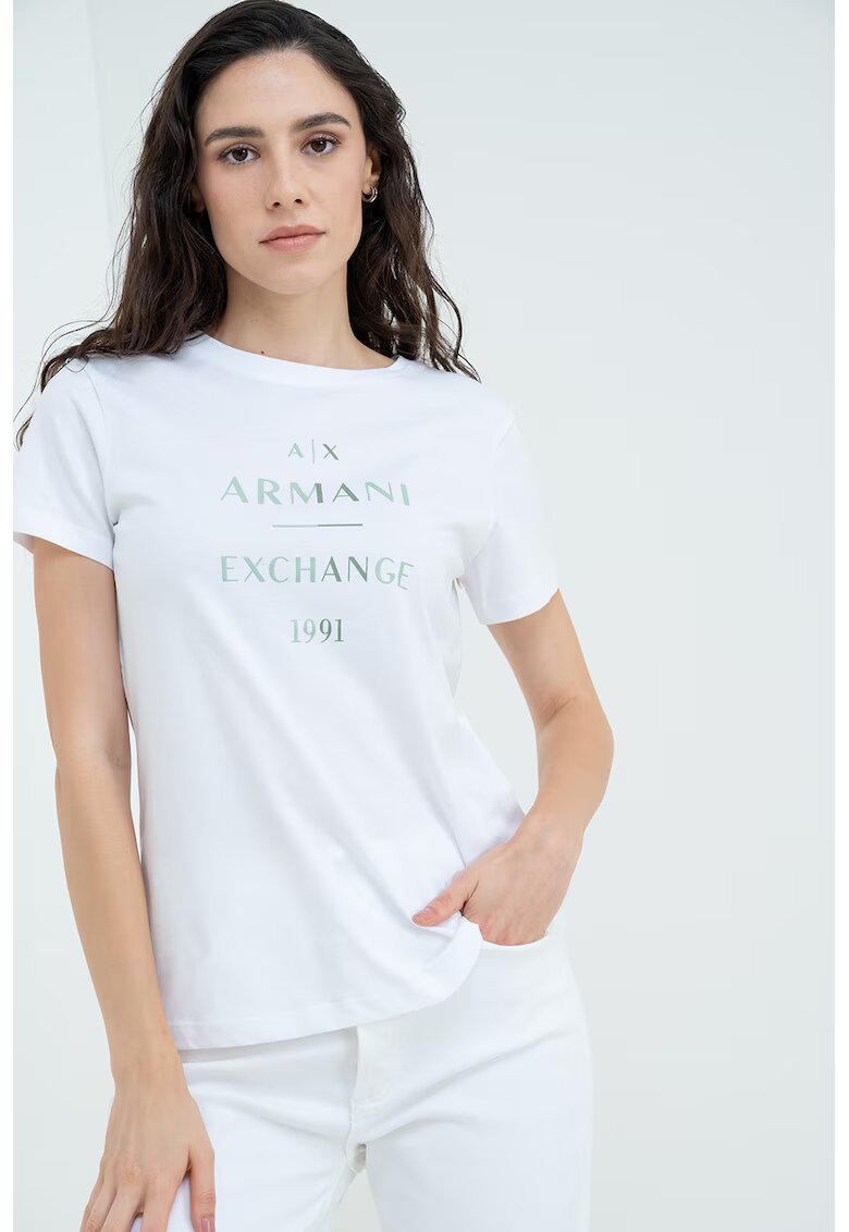 Armani Exchange Tricou regular fit cu imprimeu logo pe piept - Gri/Alb murdar