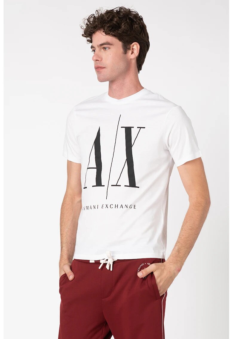 Armani Exchange Tricou regular fit cu imprimeu logo supradimensionat - Negru/Alb optic