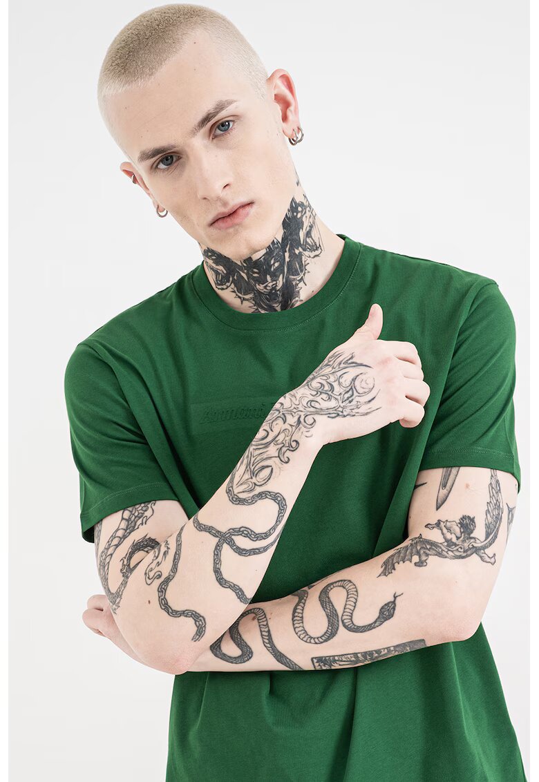 Armani Exchange Tricou regular fit de bumbac cu logo pe piept - Verde