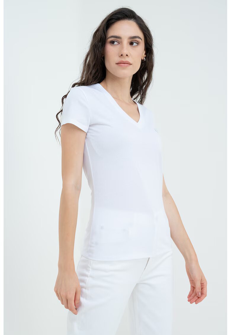 Armani Exchange Tricou slim fit cu decolteu in V - Alb